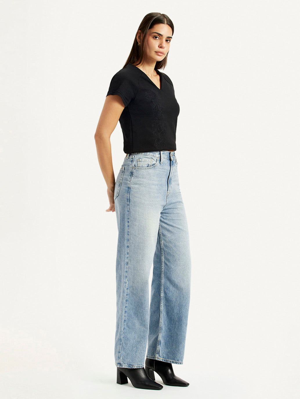 Women's High Rise Wide Leg Fit Light Blue Jeans