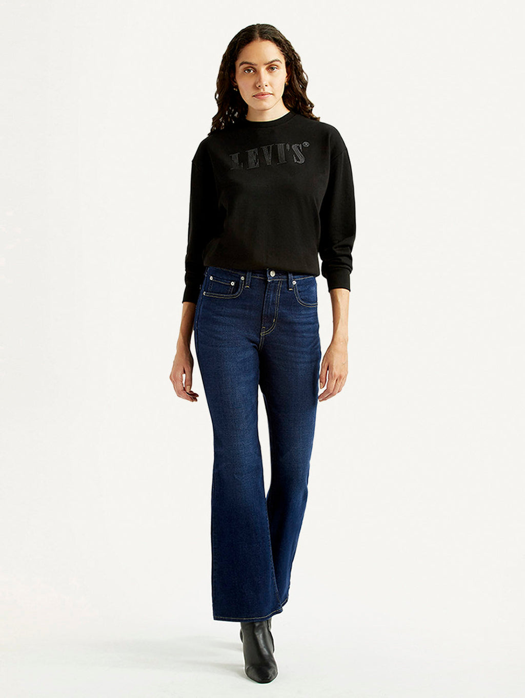 Women's 726 Navy Slim Flared Fit High Rise Jeans