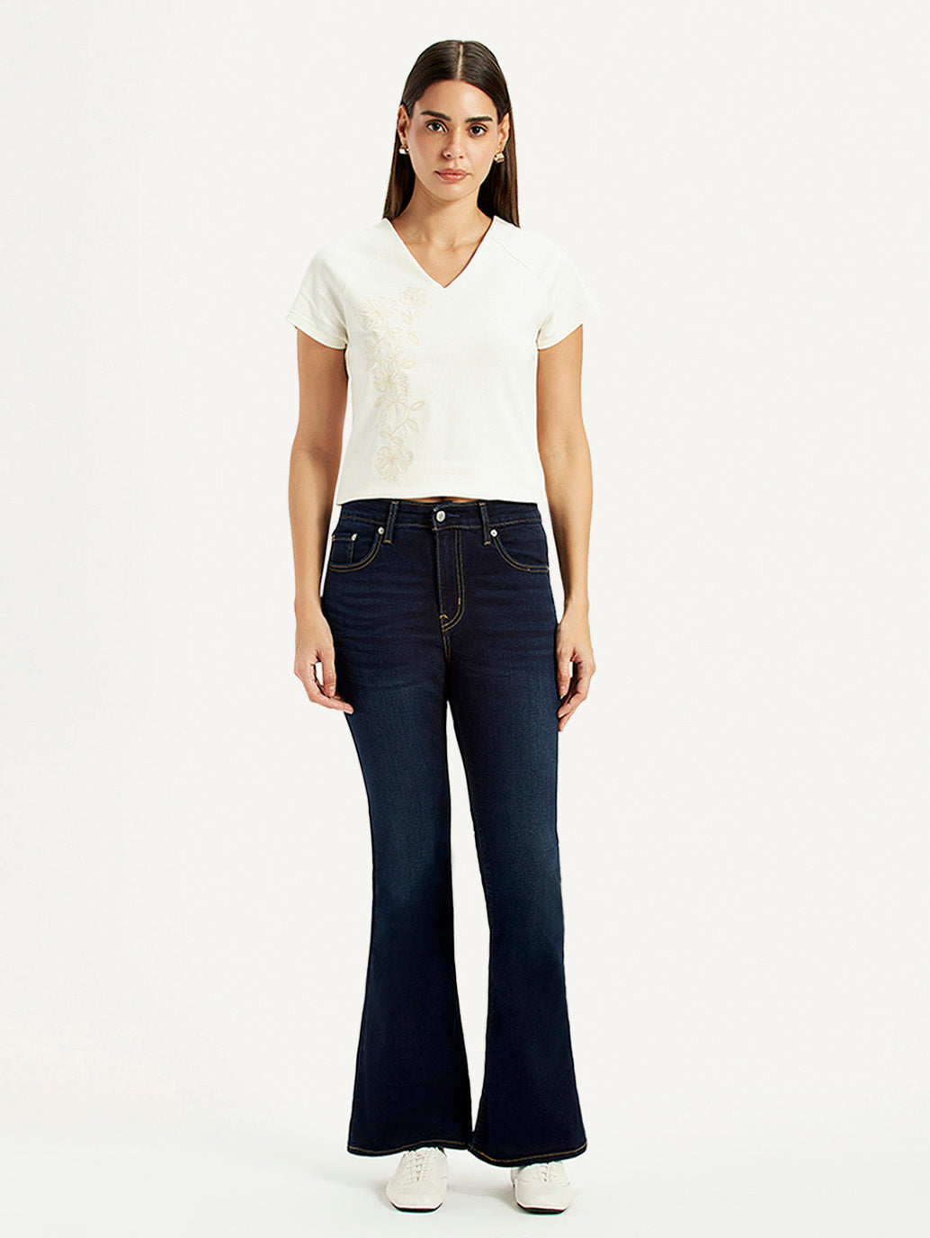 Women's 726 Dark Blue Slim Flare Fit High Rise Jeans