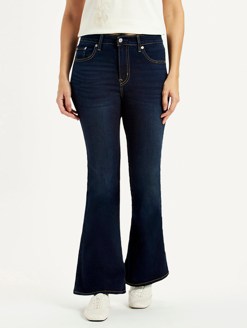 Women's 726 Dark Blue Slim Flare Fit High Rise Jeans