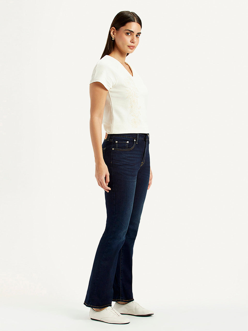 Women's 726 Dark Blue Slim Flare Fit High Rise Jeans