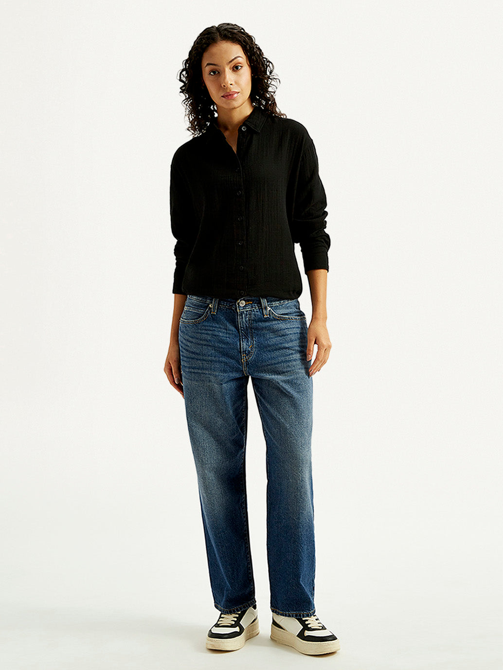 Women's 94 Blue Baggy Fit Mid Rise Jeans