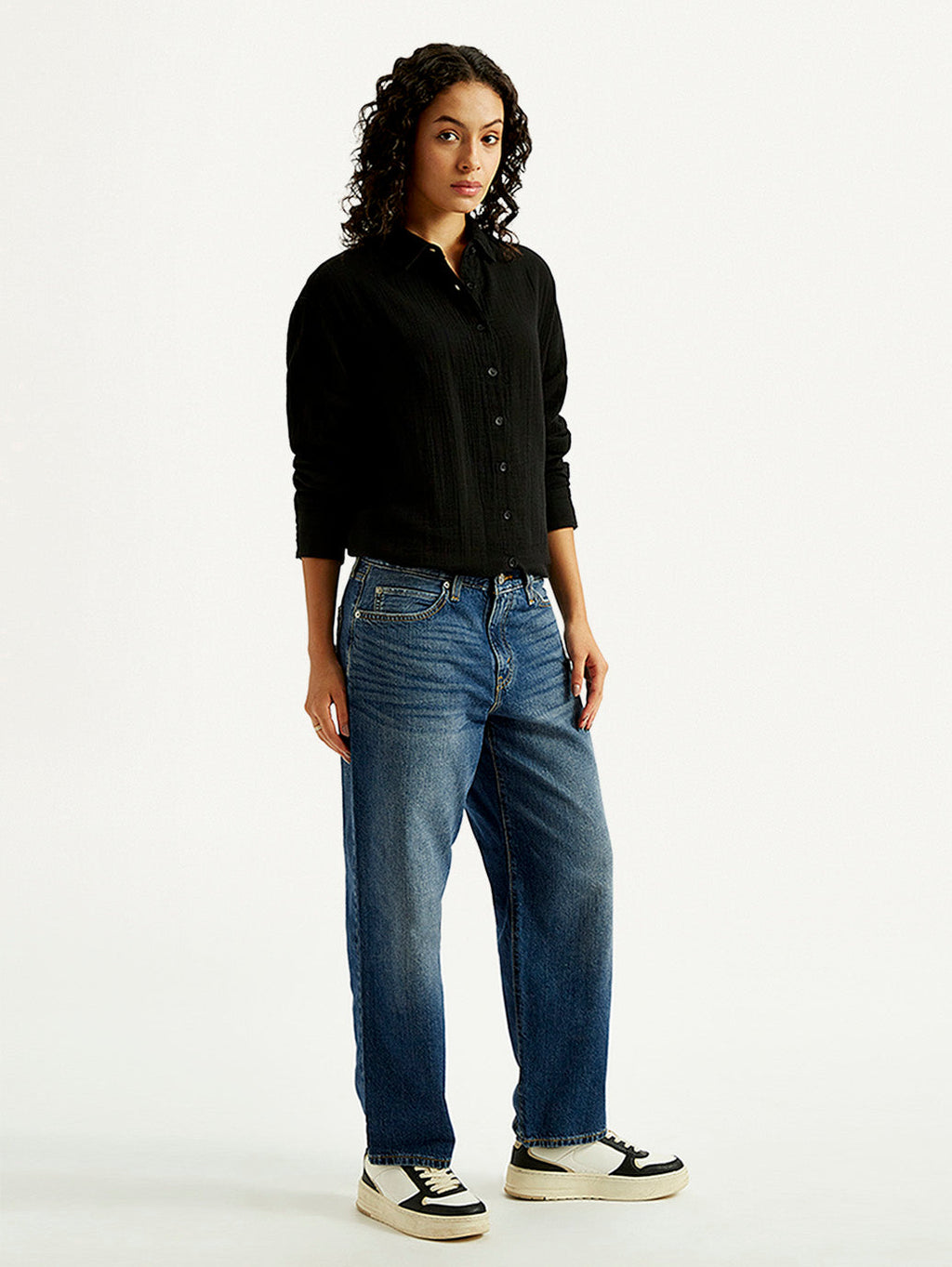 Women's 94 Blue Baggy Fit Mid Rise Jeans