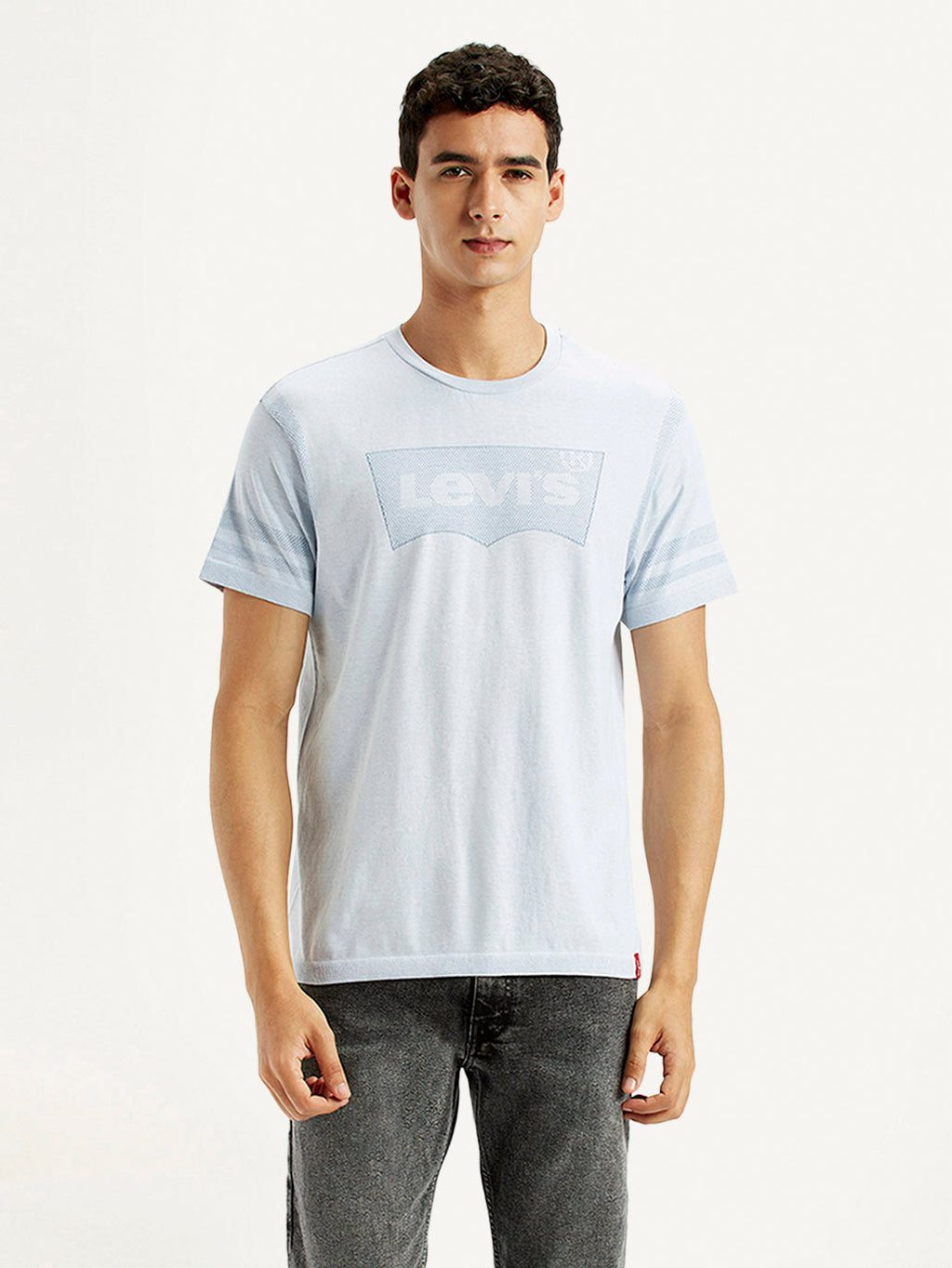 Men's Brand Logo Light Blue Slim Fit Seamless T-shirt