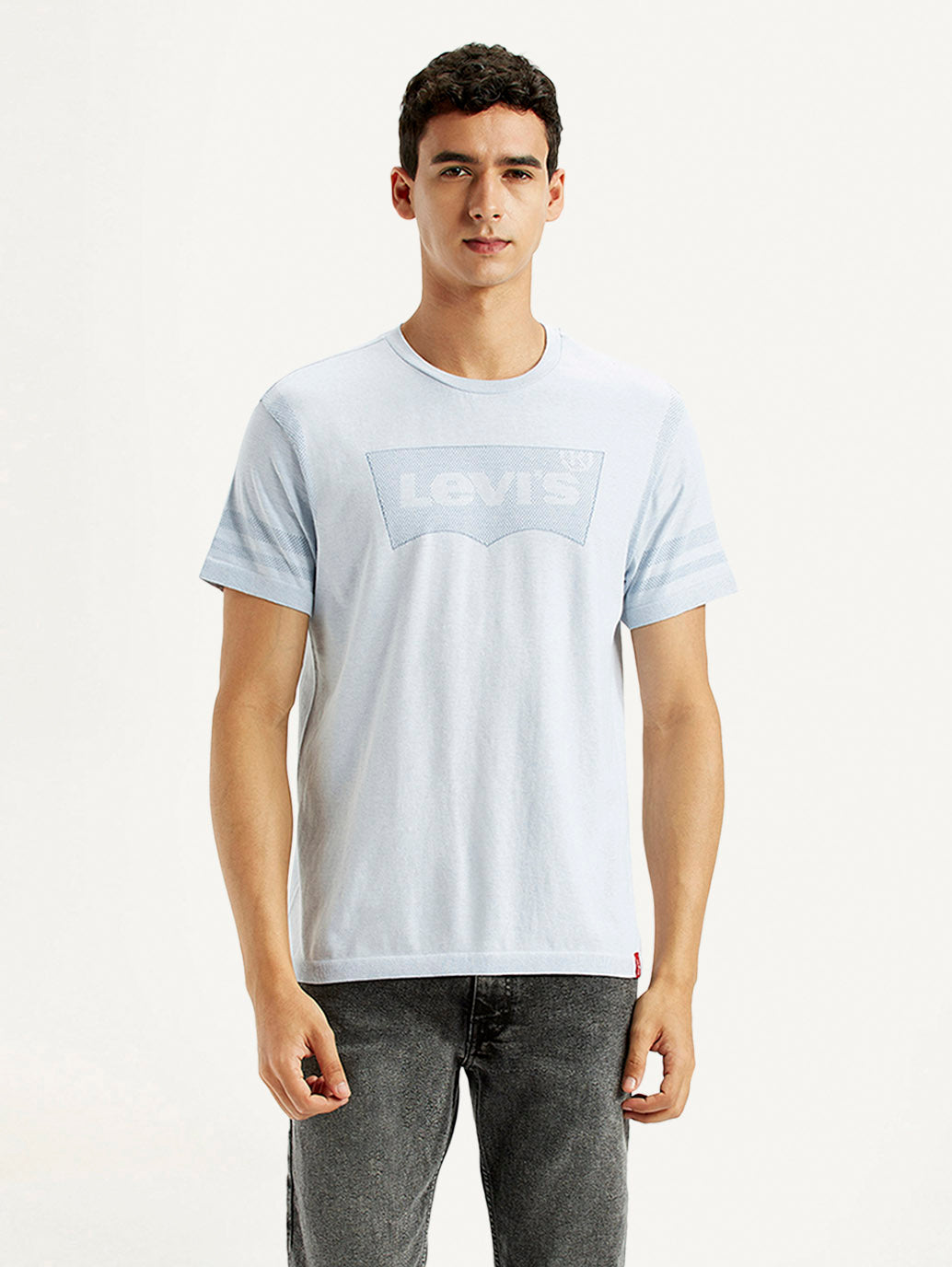 Men's Brand Logo Light Blue Slim Fit Seamless T-shirt