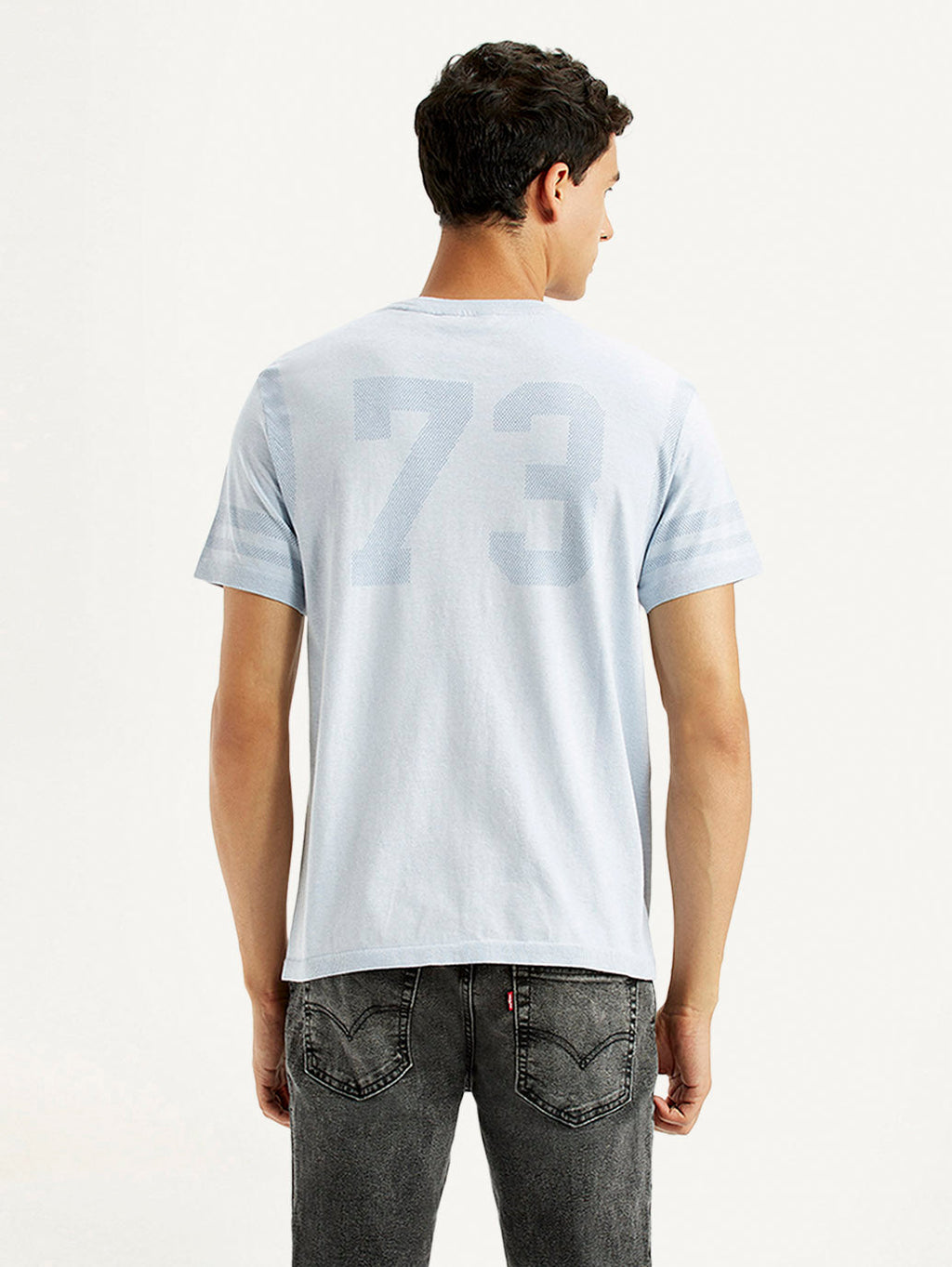 Men's Brand Logo Light Blue Slim Fit Seamless T-shirt