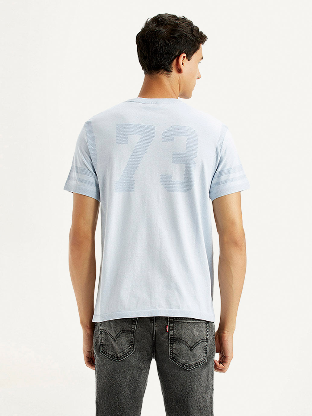 Men's Brand Logo Light Blue Slim Fit Seamless T-shirt