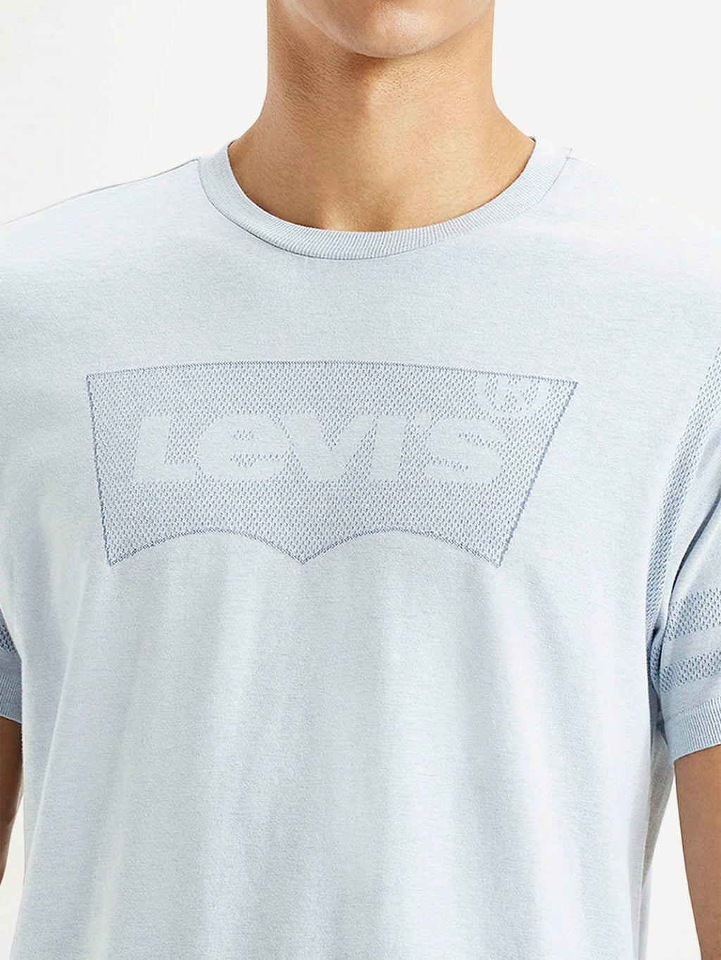 Men's Brand Logo Light Blue Slim Fit Seamless T-shirt