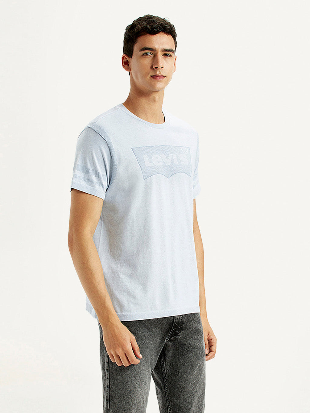 Men's Brand Logo Light Blue Slim Fit Seamless T-shirt