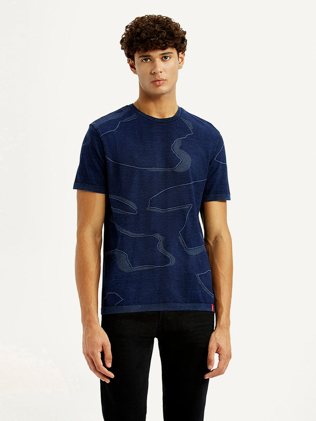 Men's Abstract Navy Blue Slim Fit Seamless T-shirt