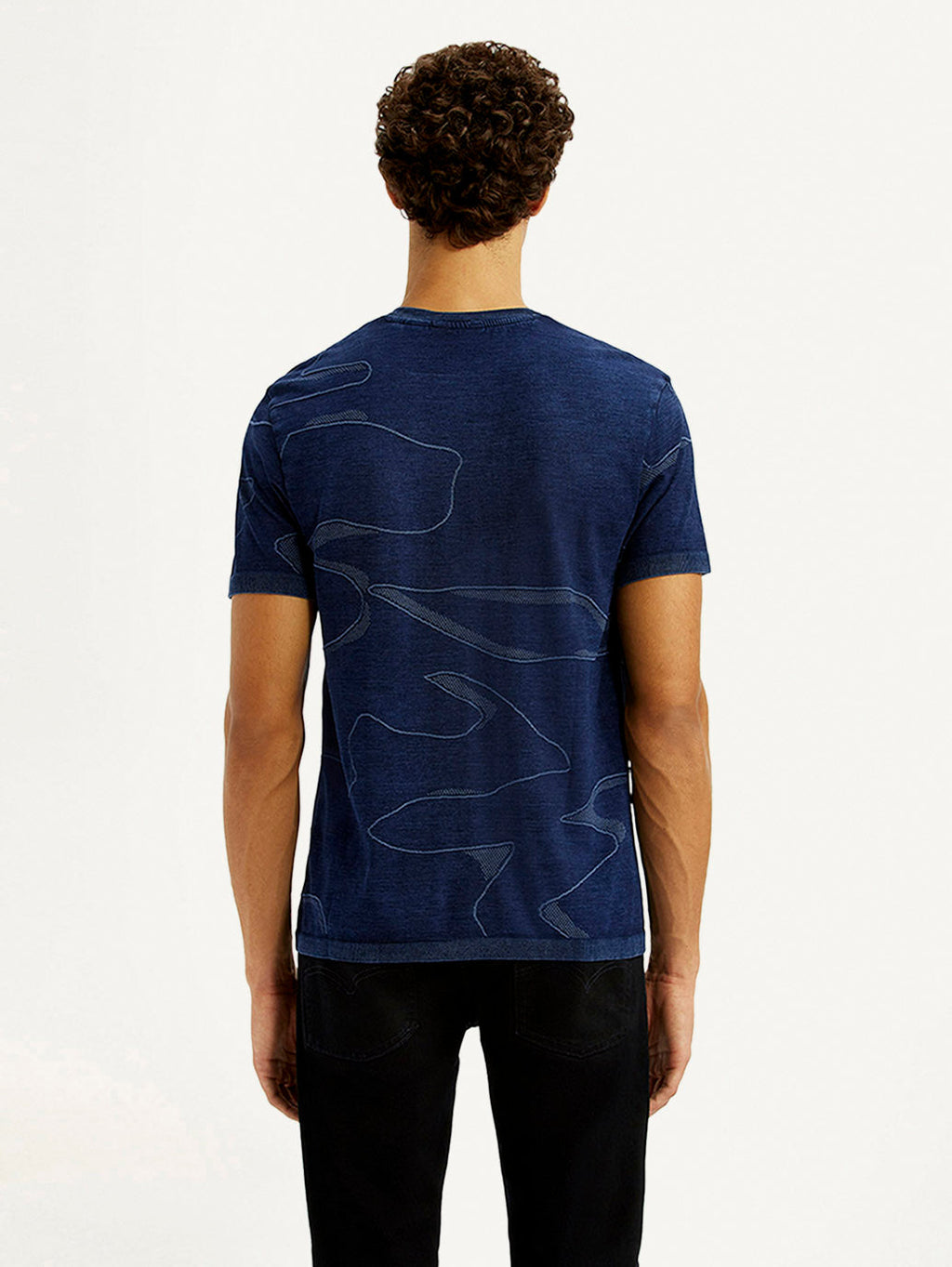 Men's Abstract Navy Blue Slim Fit Seamless T-shirt