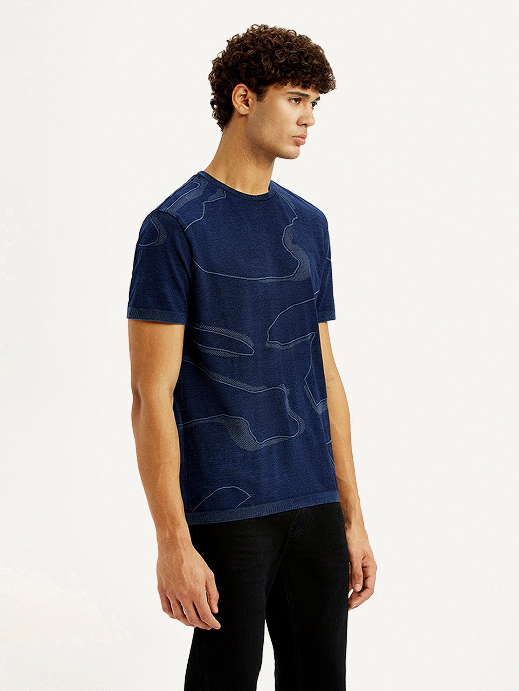 Men's Abstract Navy Blue Slim Fit Seamless T-shirt