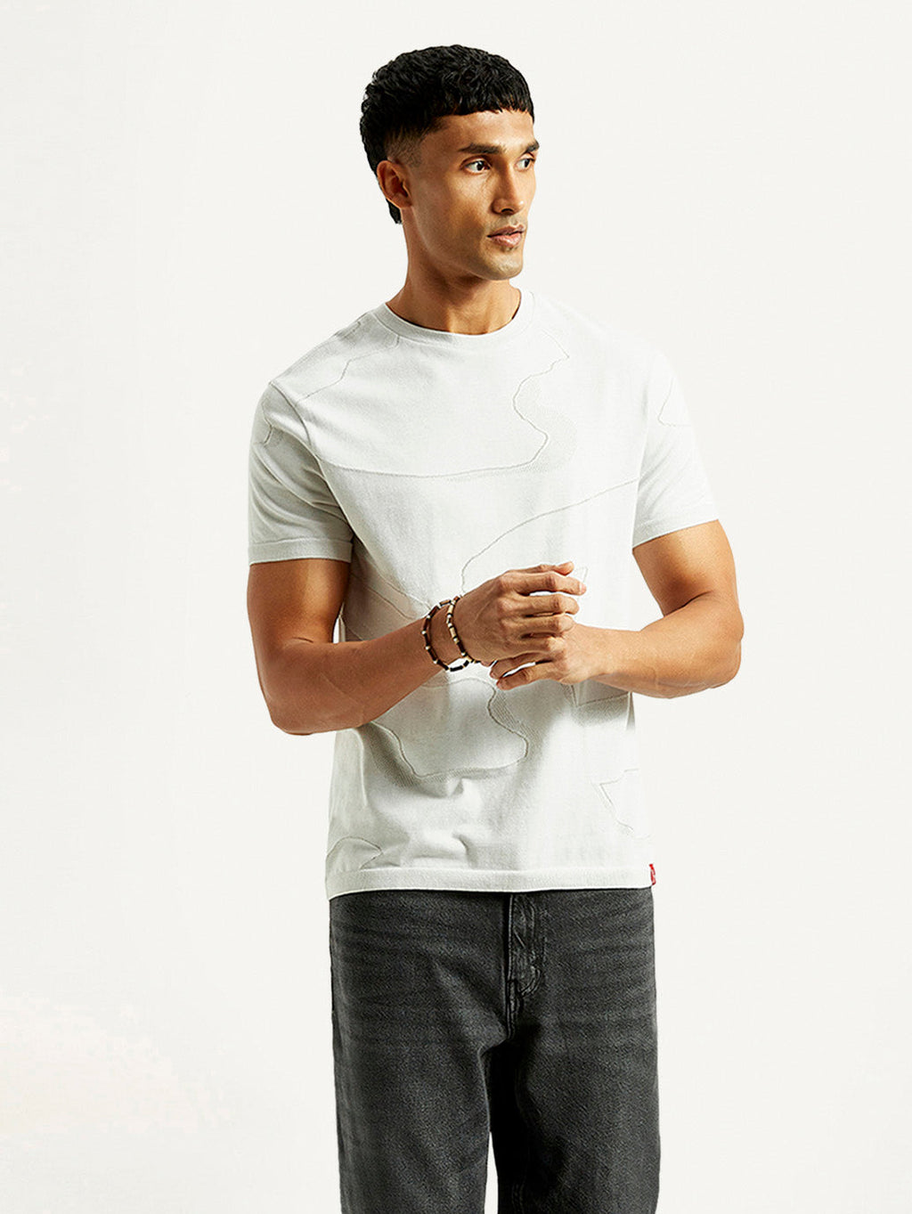 Men's Abstract White Slim Fit T-shirt