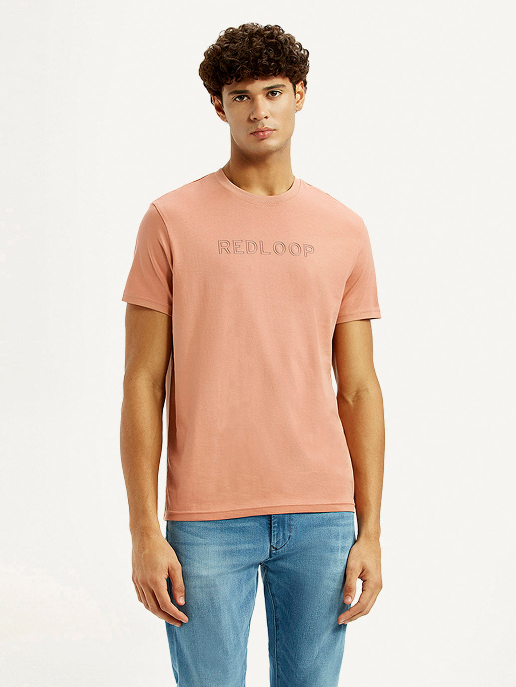 Men's Redloop Typography Peach Slim Fit T-shirt