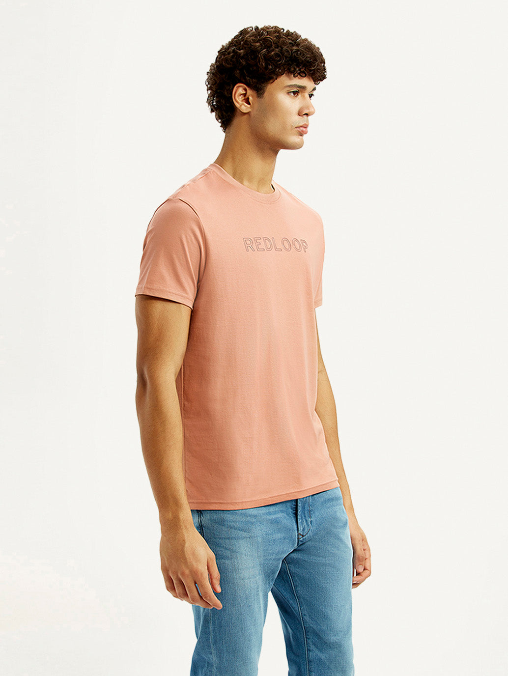Men's Redloop Typography Peach Slim Fit T-shirt