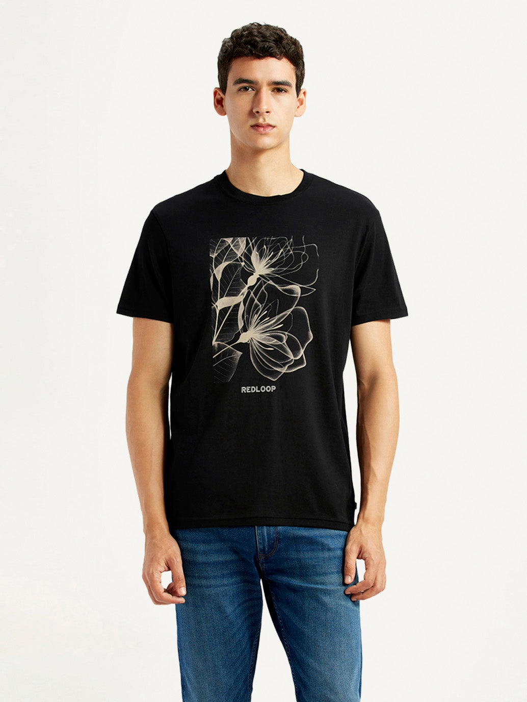 Men's Graphic Print Black Slim Fit T-shirt
