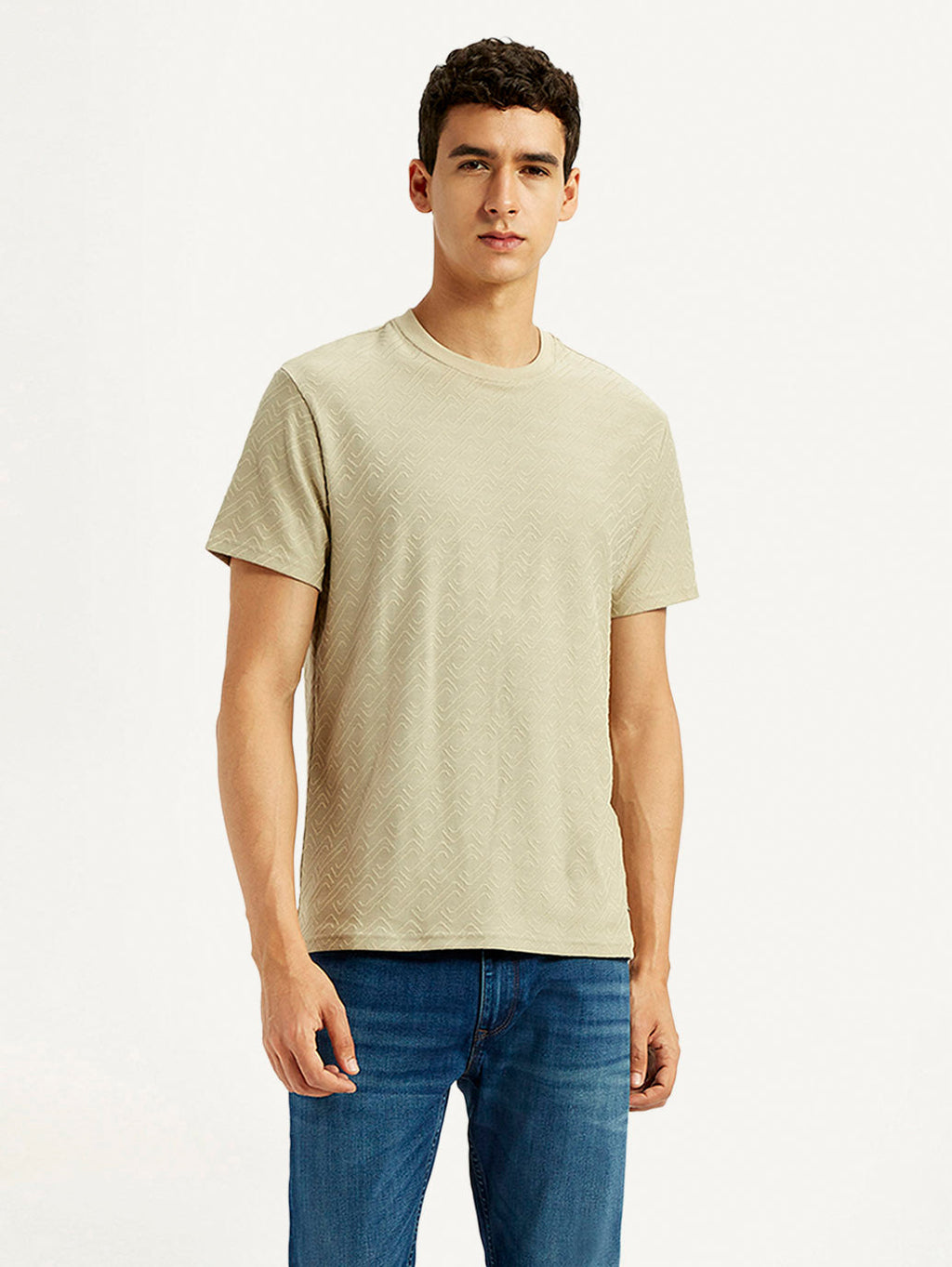 Men's Solid Beige Slim Fit T-shirt