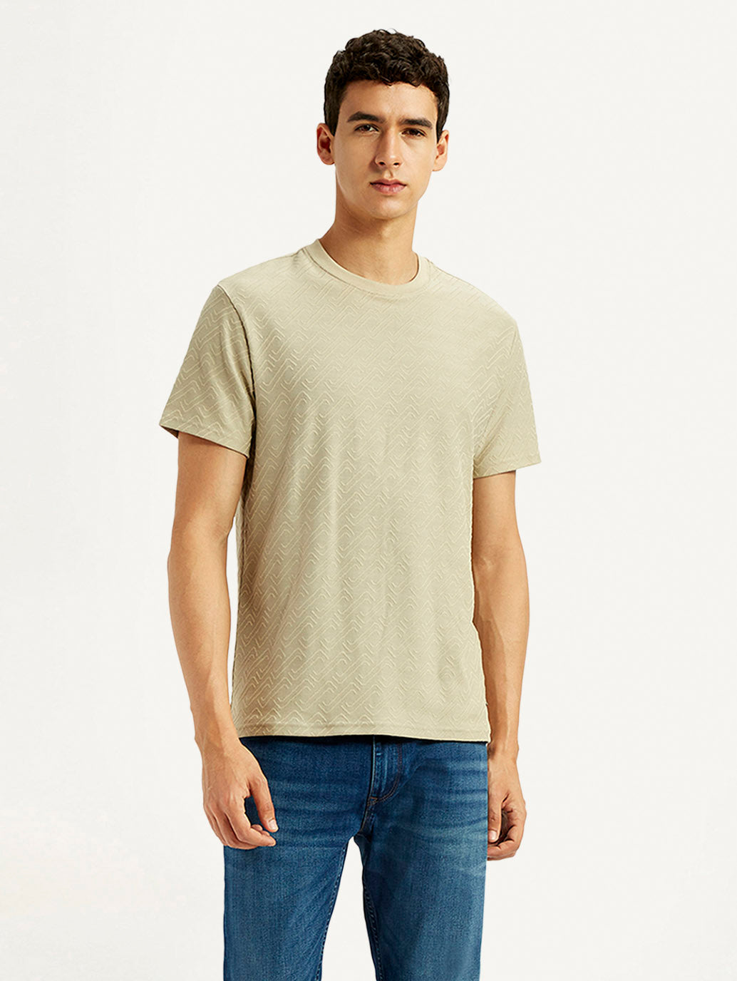 Men's Solid Beige Slim Fit T-shirt