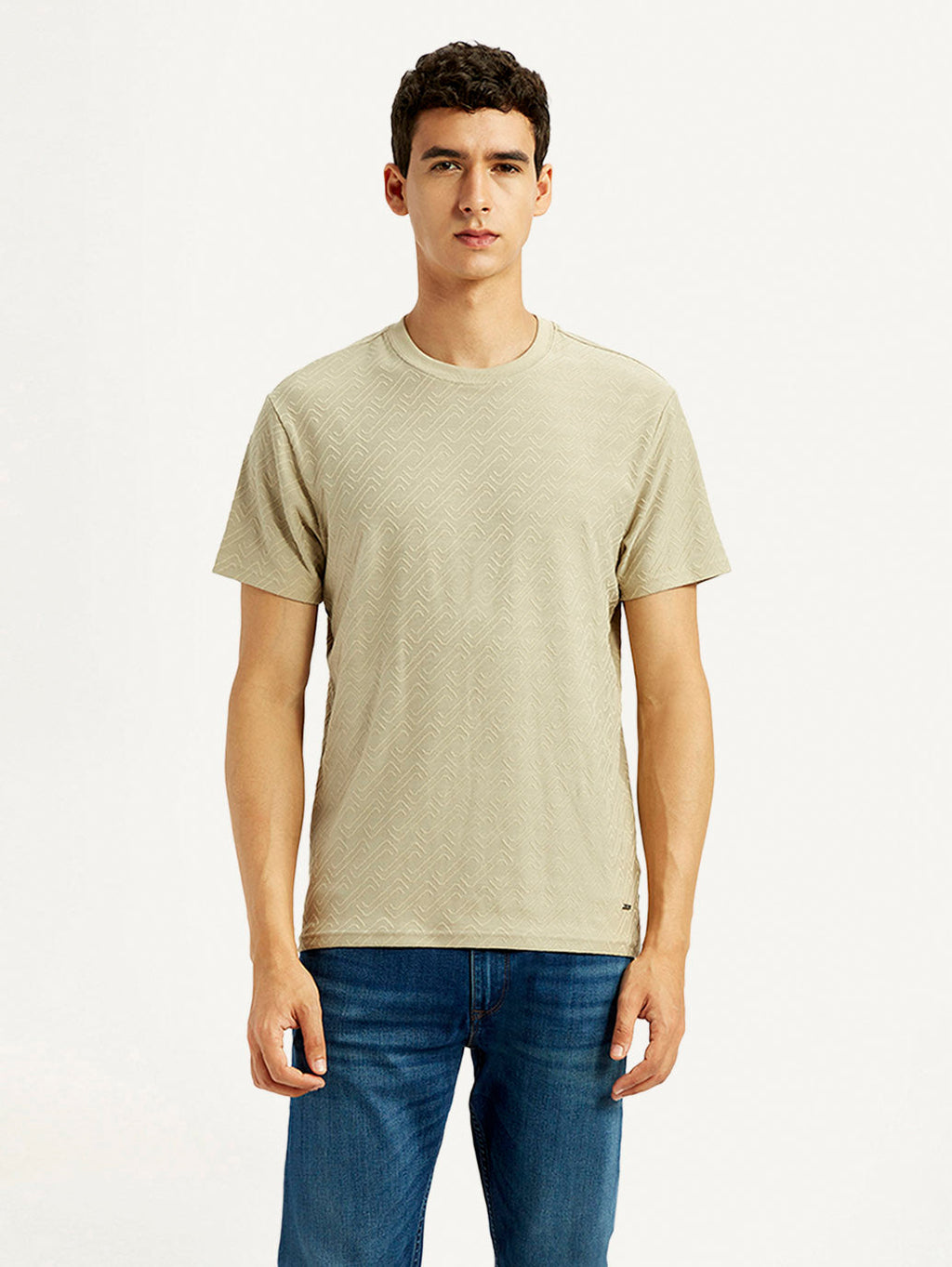 Men's Solid Beige Slim Fit T-shirt