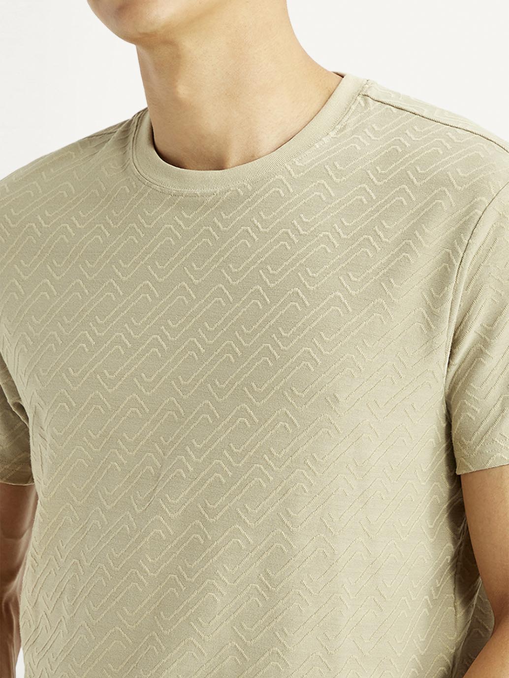 Men's Solid Beige Slim Fit T-shirt