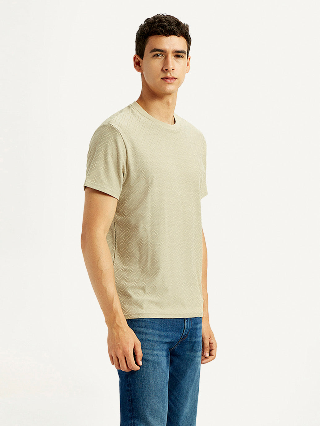 Men's Solid Beige Slim Fit T-shirt