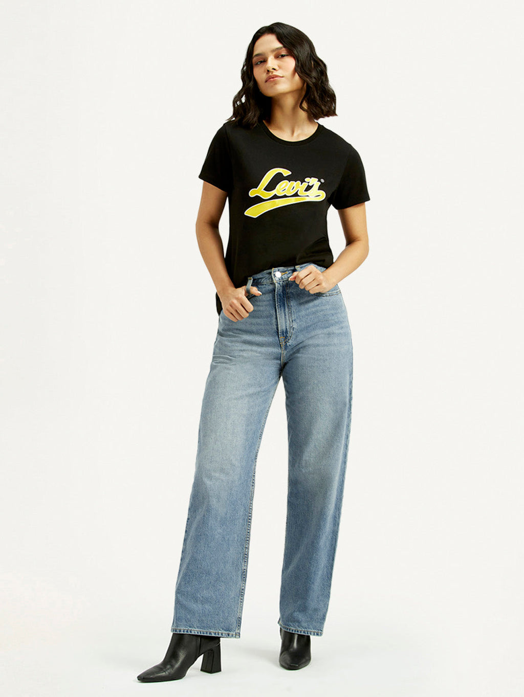 Women's Light Blue Ribcage Straight Fit High Rise Jeans