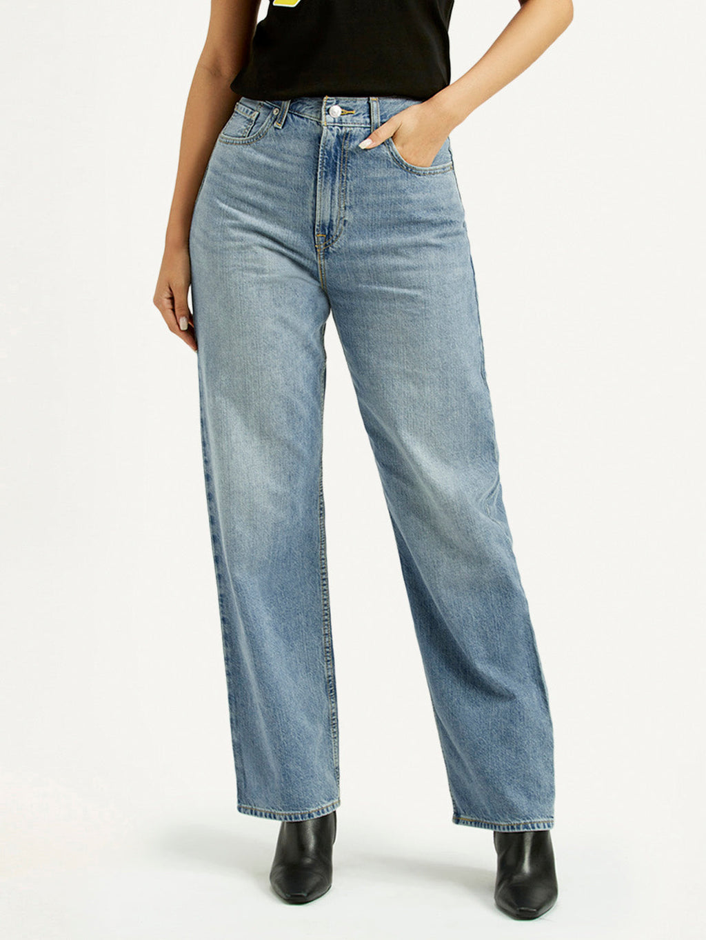Women's Light Blue Ribcage Straight Fit High Rise Jeans