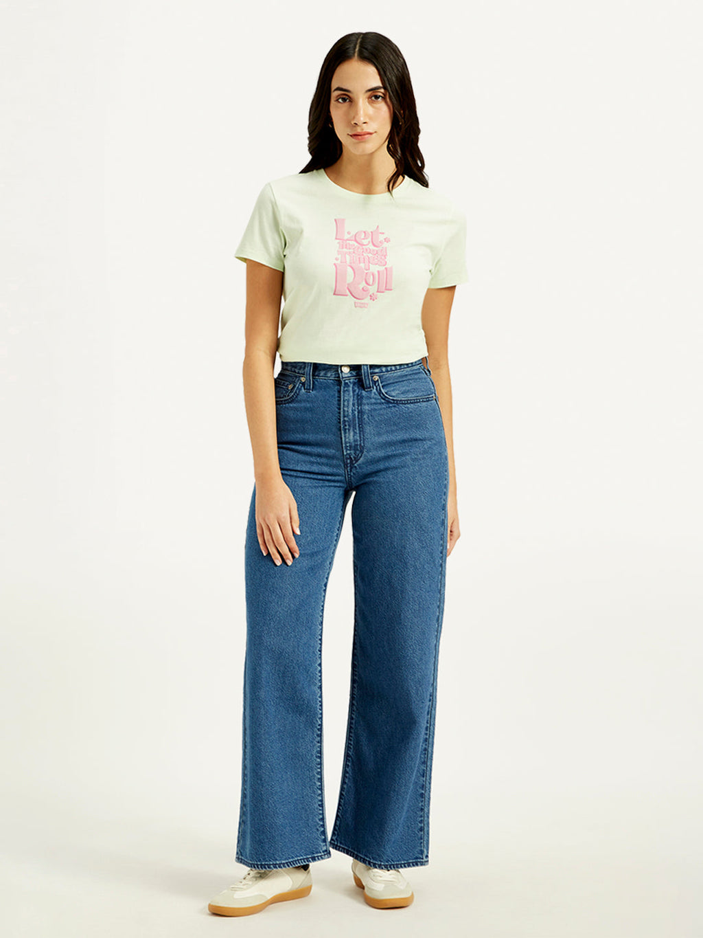 Women's Blue Ribcage Bell Bottom Wide Leg Fit High Rise Jeans