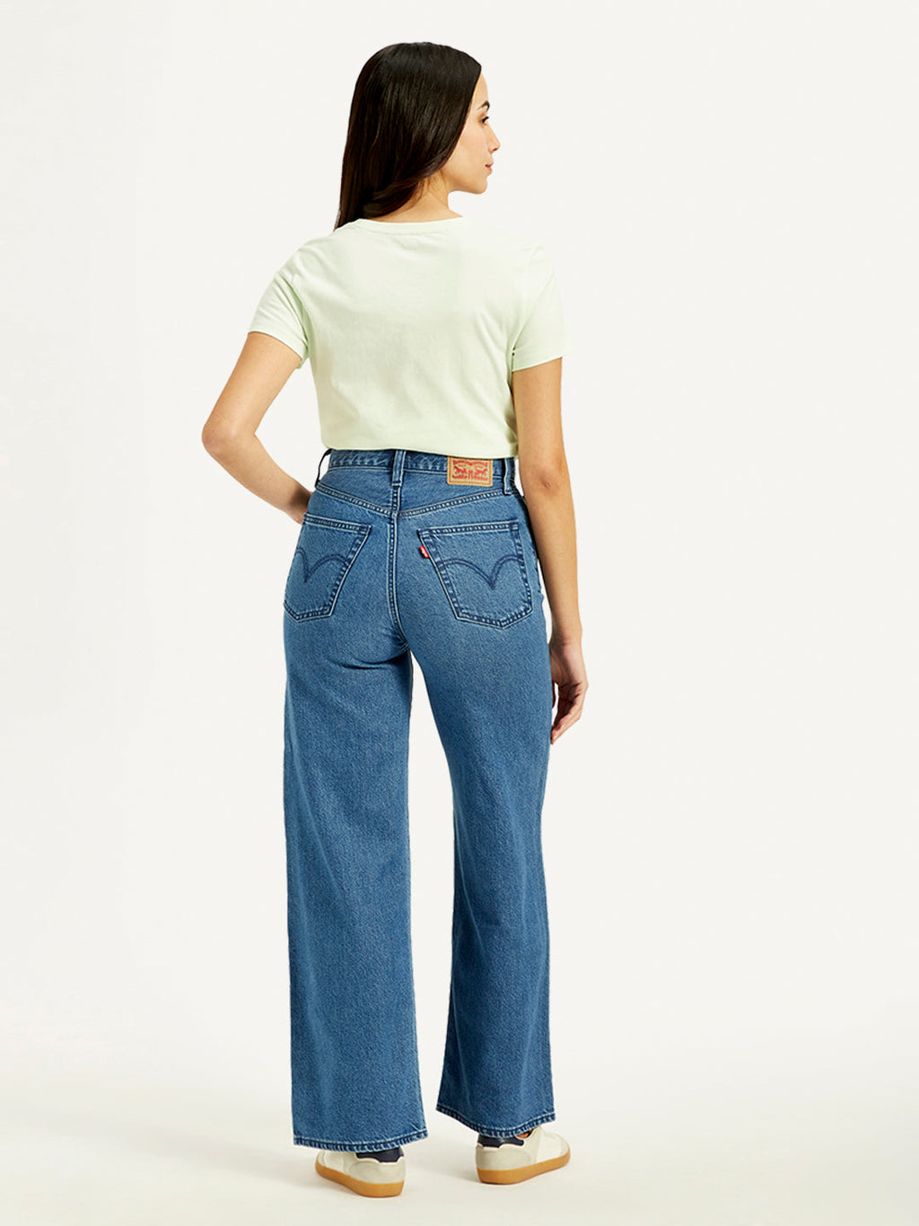 Women's Blue Ribcage Bell Bottom Wide Leg Fit High Rise Jeans