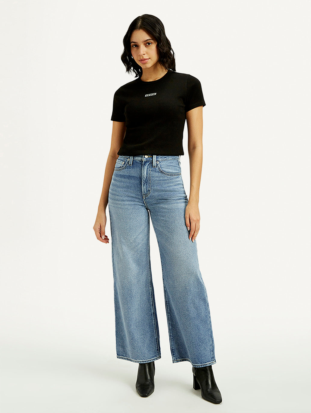 Women's Light Indigo Ribcage Wide Leg Fit High Rise Jeans