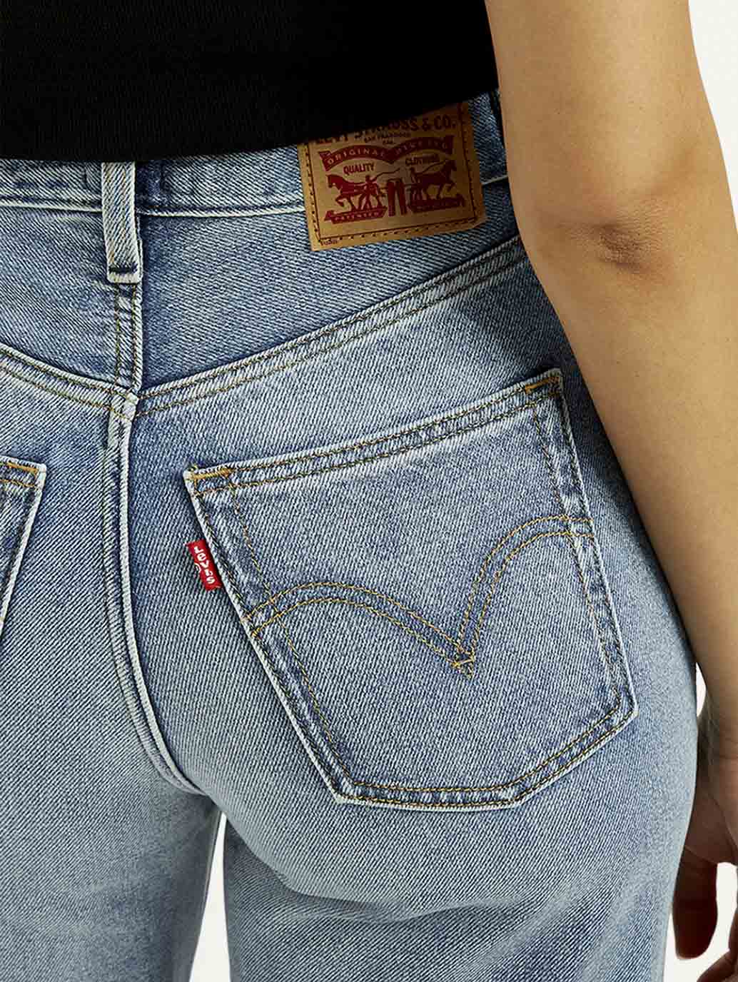 Women's Light Indigo Ribcage Wide Leg Fit High Rise Jeans