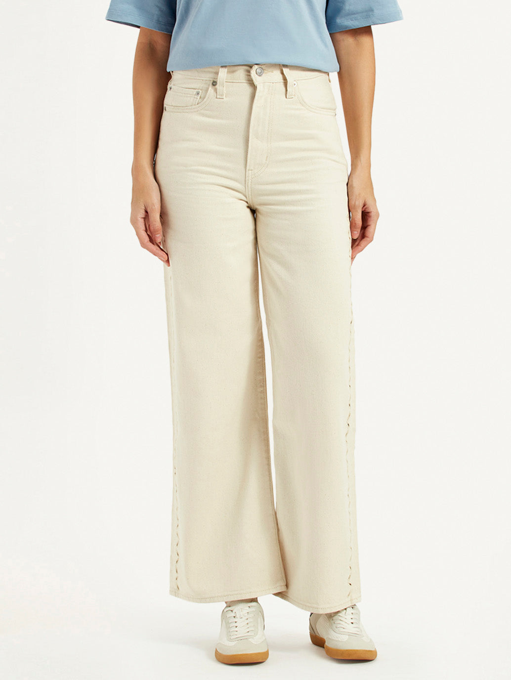 Women's Cream Ribcage Wide Leg Fit High Rise Jeans