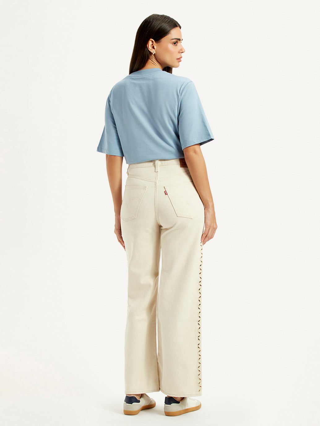 Women's Cream Ribcage Wide Leg Fit High Rise Jeans