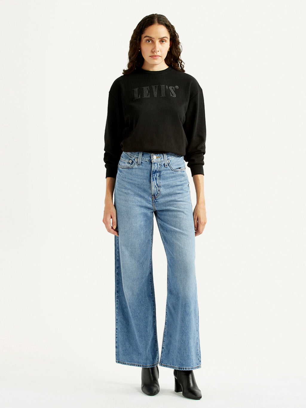 Women's Light Blue Ribcage Wide Leg Fit High Rise Jeans