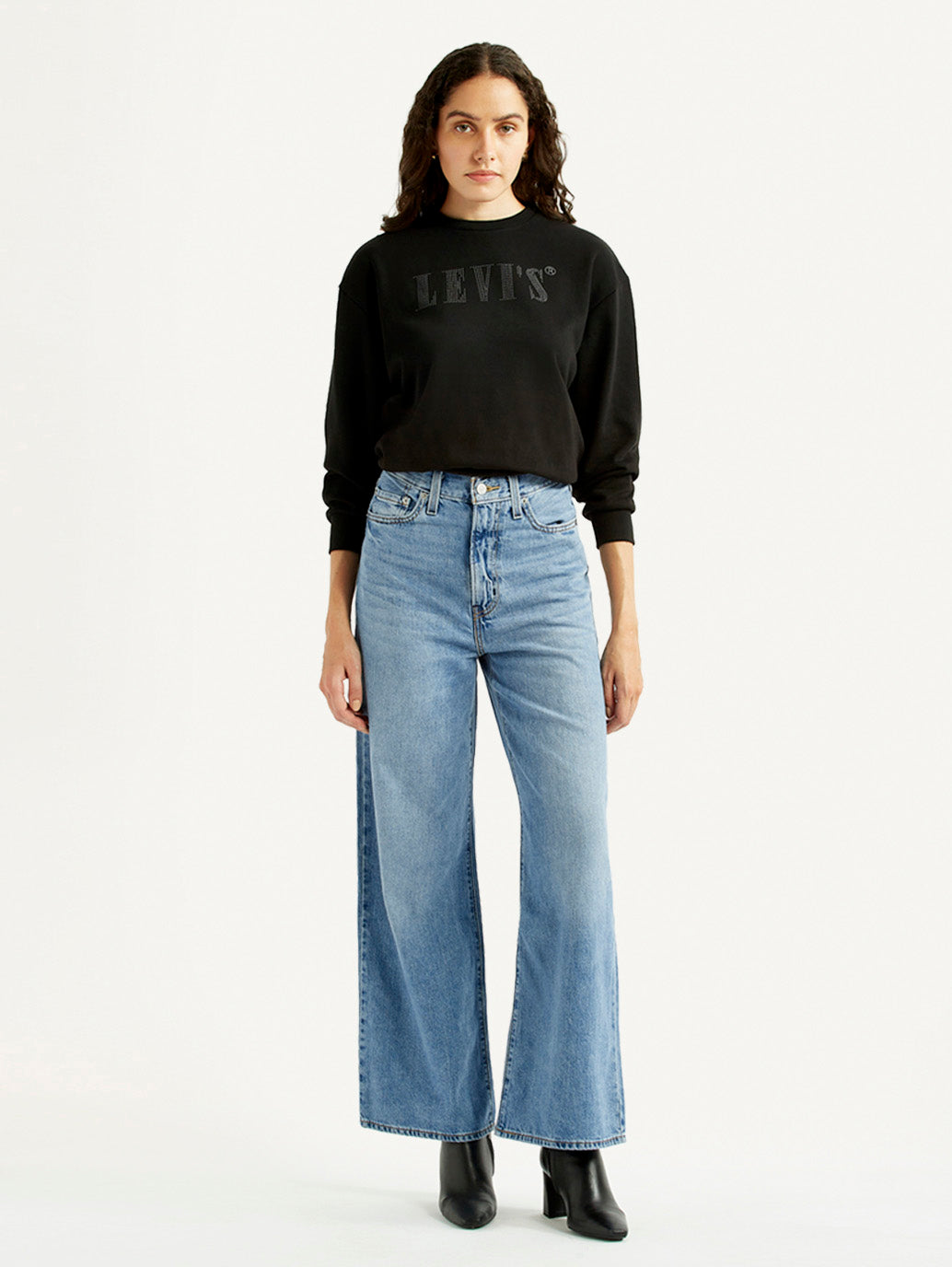 Women's Light Blue Ribcage Wide Leg Fit High Rise Jeans