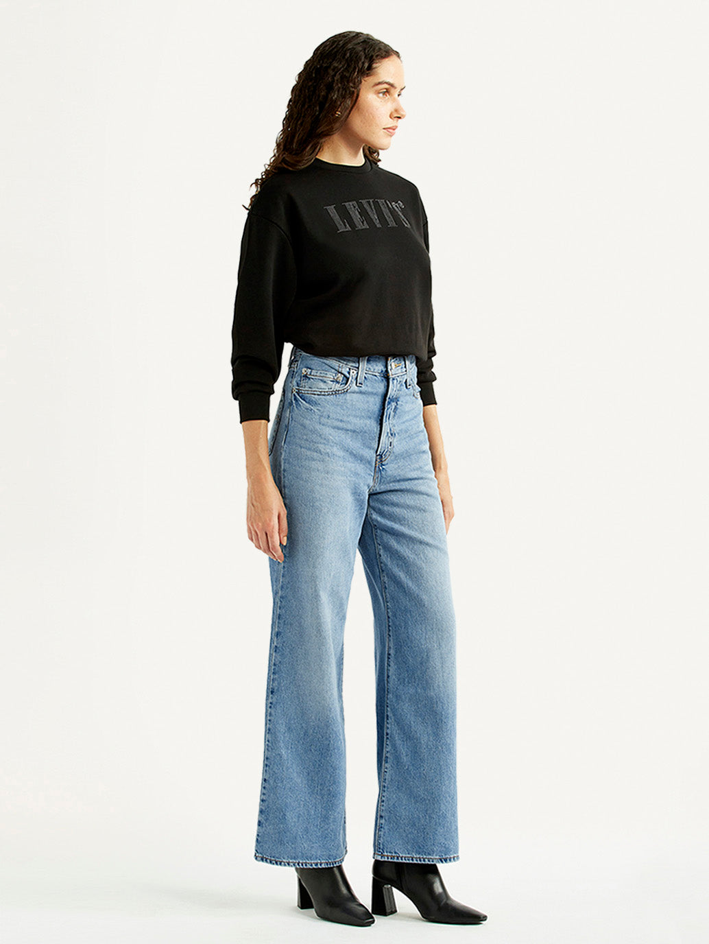 Women's Light Blue Ribcage Wide Leg Fit High Rise Jeans