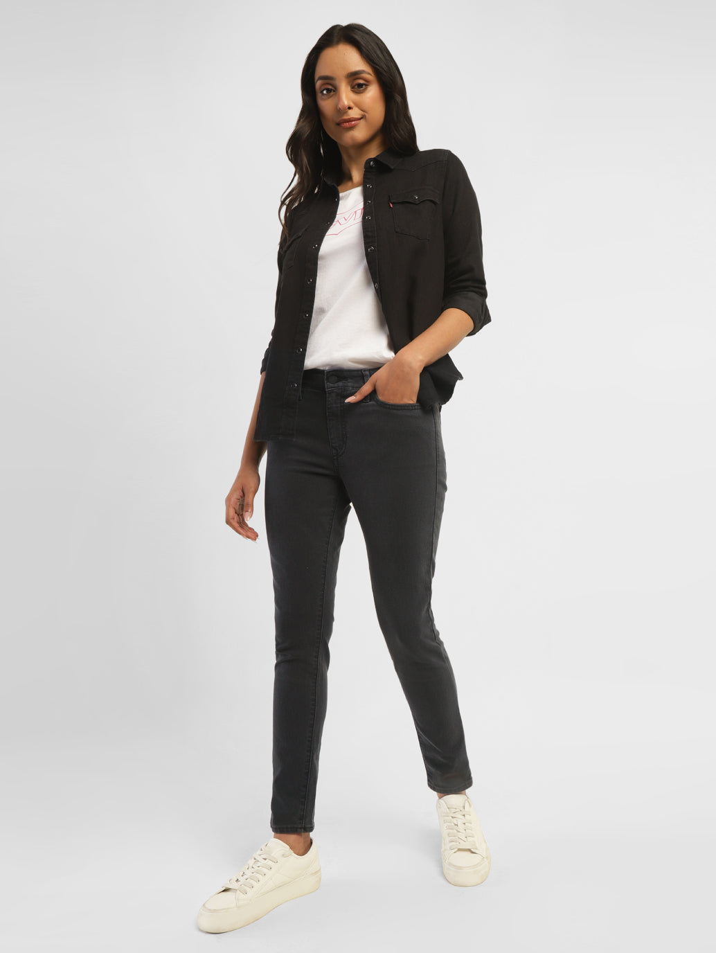 Women's 711 Black Skinny Fit Mid Rise Jeans