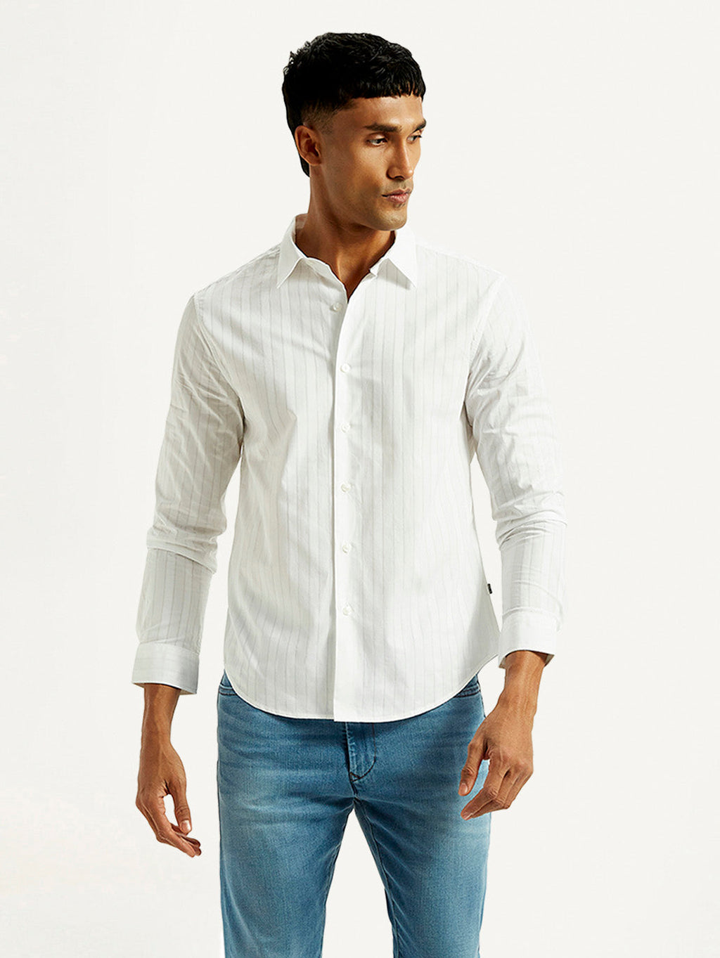 Men's Redloop Striped White Slim Fit Shirt