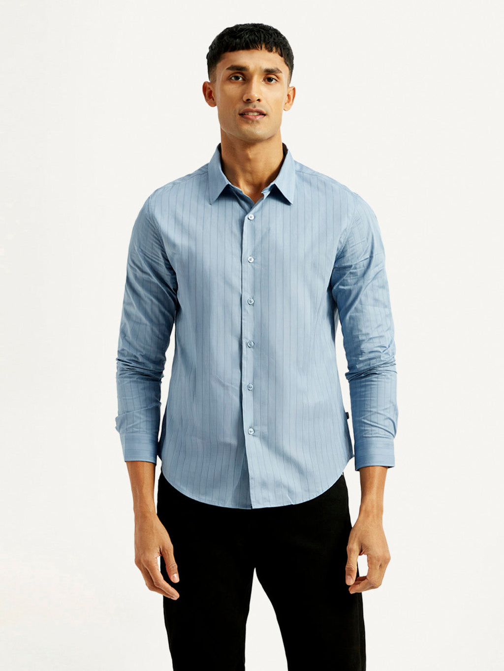 Men's Redloop Striped Light Blue Slim Fit Shirt