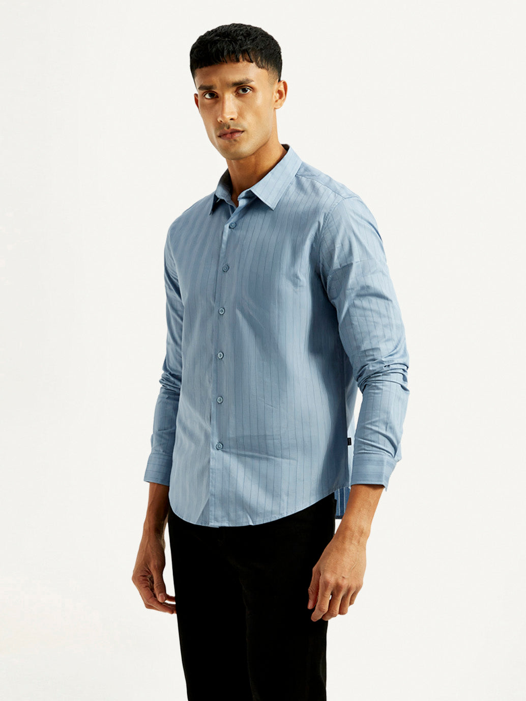 Men's Redloop Striped Light Blue Slim Fit Shirt
