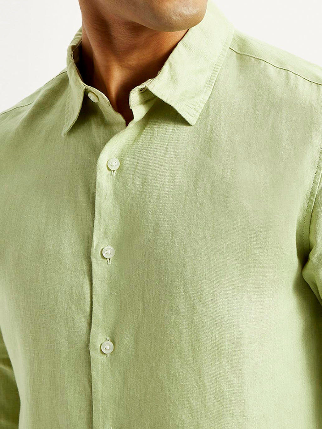 Men's Redloop Solid Light Green Slim Fit Linen Shirt