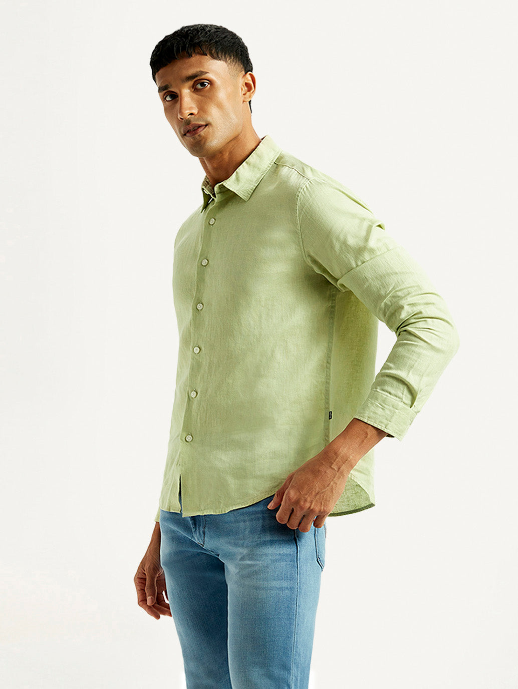 Men's Redloop Solid Light Green Slim Fit Linen Shirt