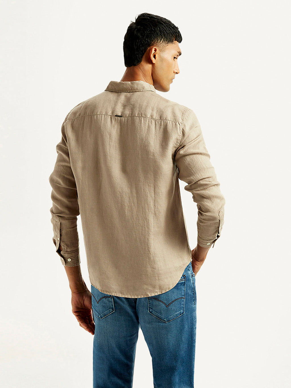 Men's Redloop Solid Beige Slim Fit Linen Shirt