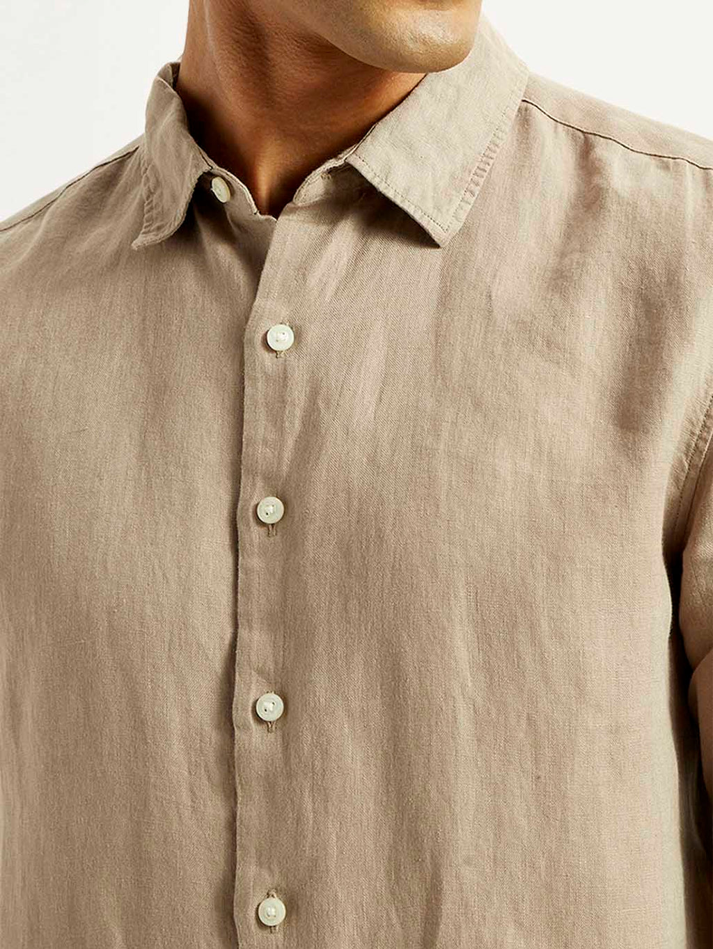 Men's Redloop Solid Beige Slim Fit Linen Shirt