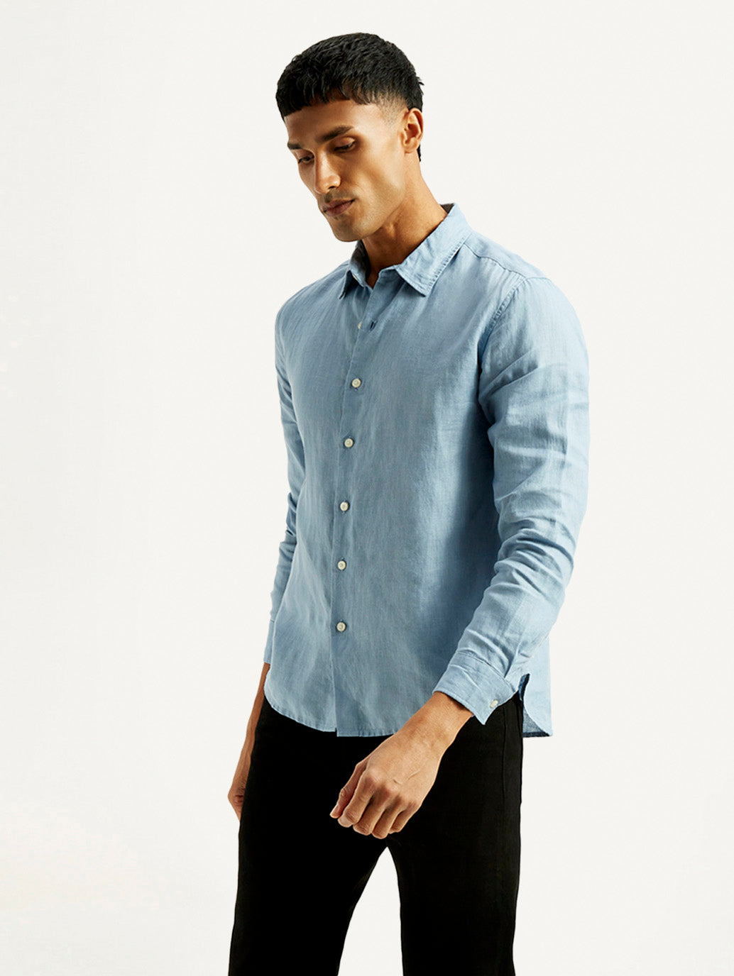 Men's Redloop Solid Light Blue Slim Fit Linen Shirt