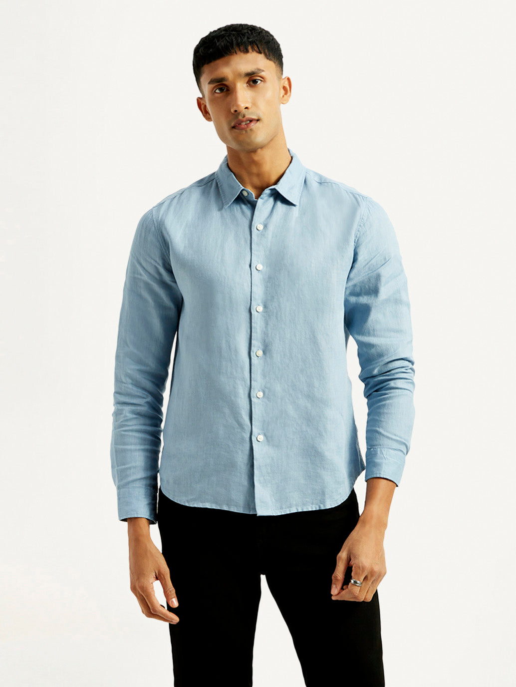 Men's Redloop Solid Light Blue Slim Fit Linen Shirt