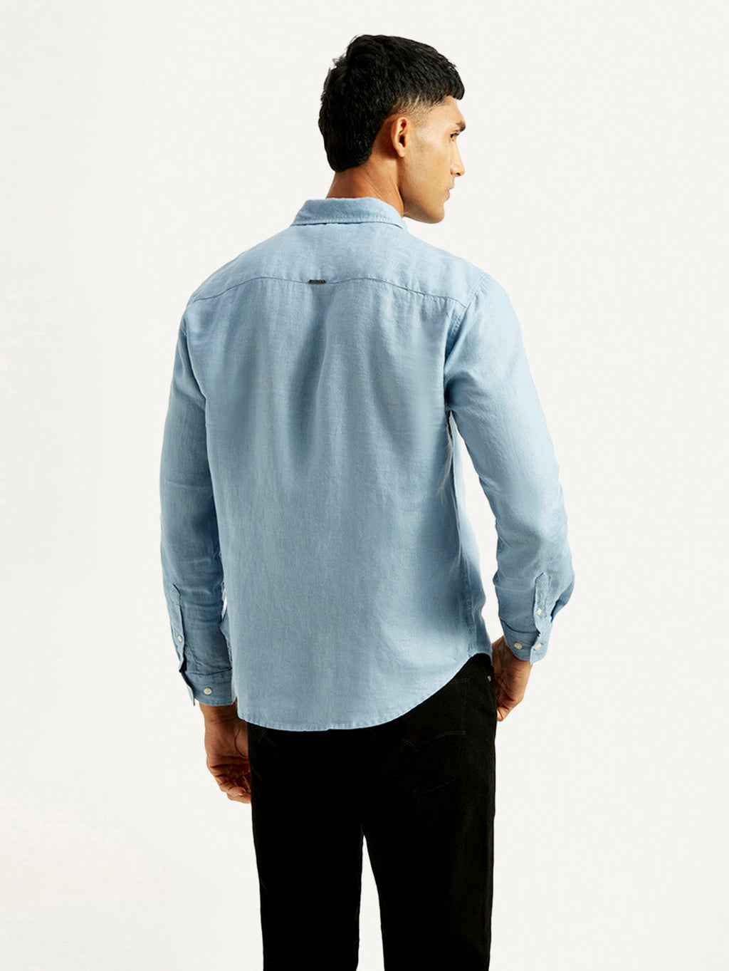 Men's Redloop Solid Light Blue Slim Fit Linen Shirt