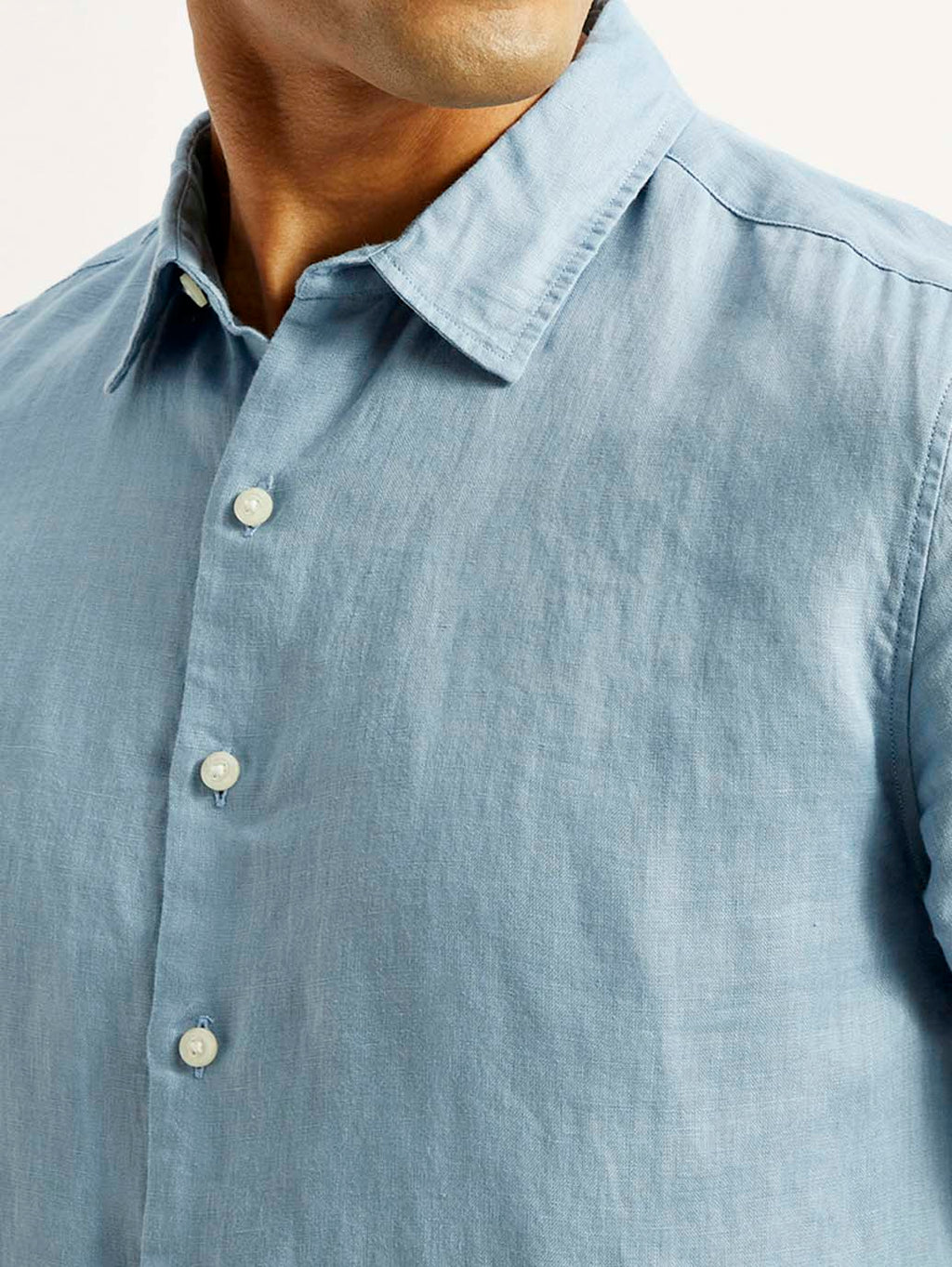 Men's Redloop Solid Light Blue Slim Fit Linen Shirt