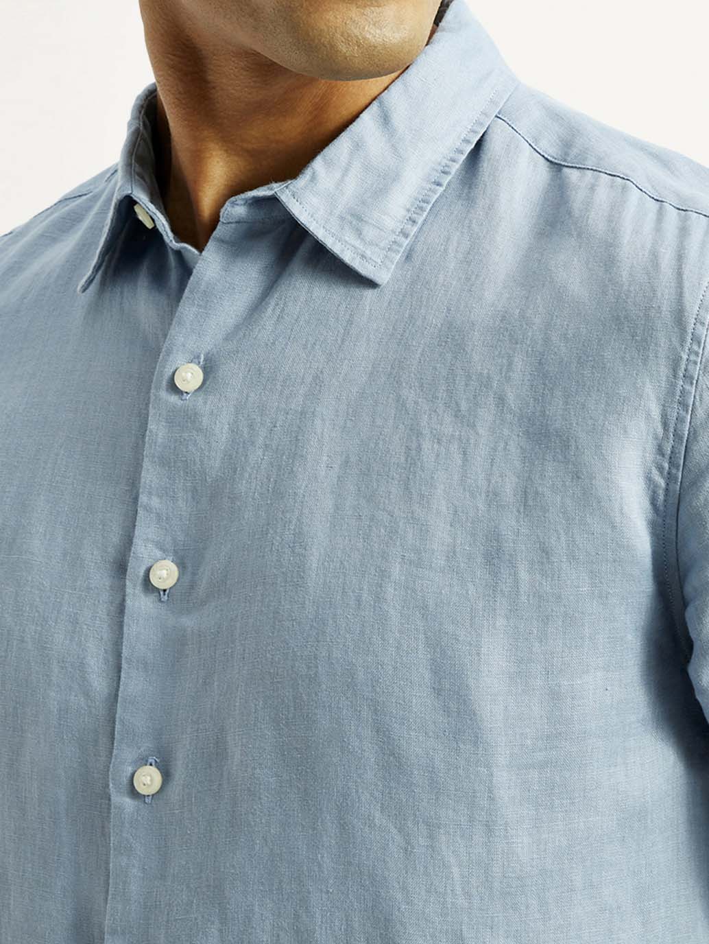 Men's Redloop Solid Light Blue Slim Fit Linen Shirt