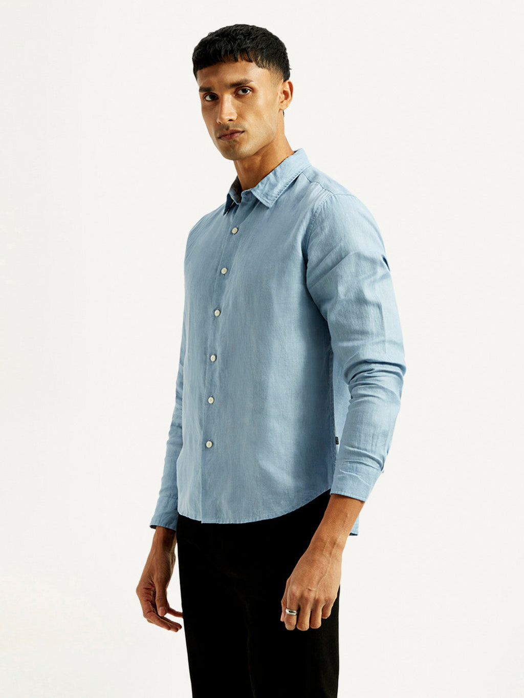 Men's Redloop Solid Light Blue Slim Fit Linen Shirt